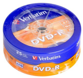 Диск DVD-R Verbatim 4.7ГБ, 16x, Shrink (25) (43730)